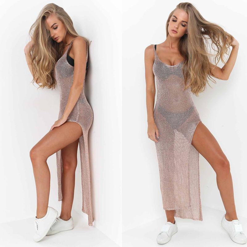 2020 New Sexy Women Crochet Cover Up Pareo Beach Cover Up Solid See Through Sexy Sun Dress Summer Beach Wear dress hotsell