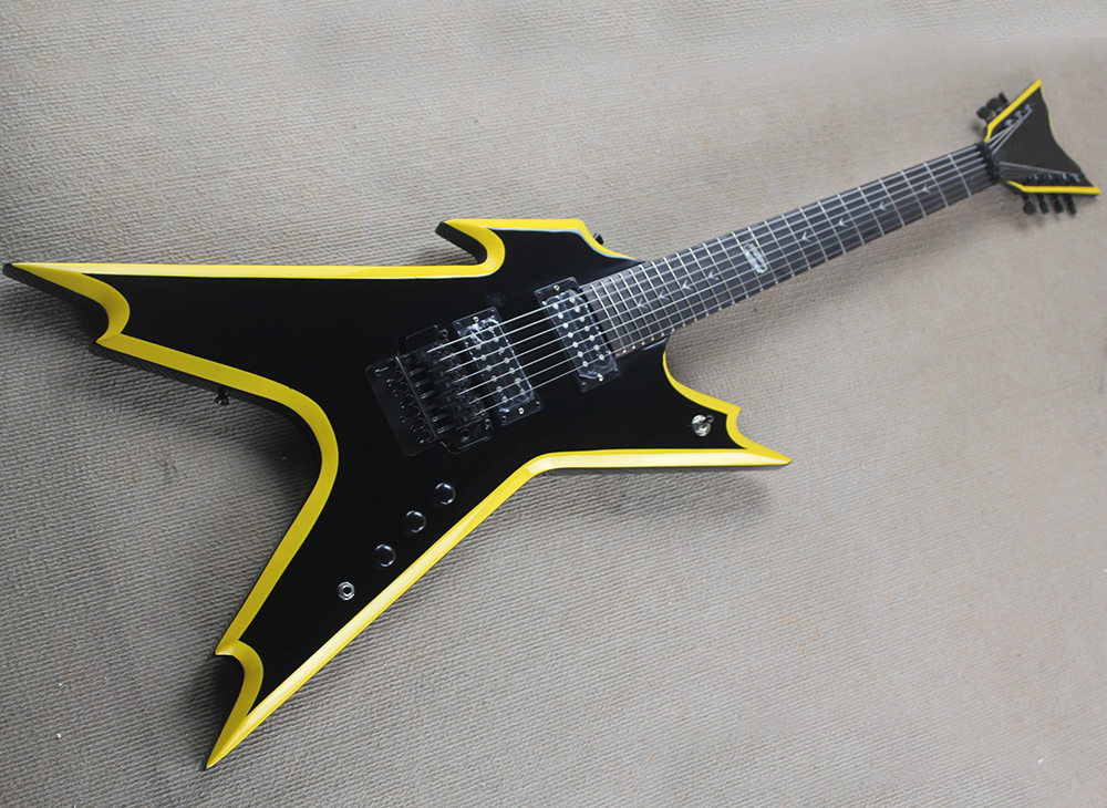 

Free Shipping 7 Strings Black Electric Guitar with White/Red Binding,Ebony Fingerboard,Can be Customized As Request