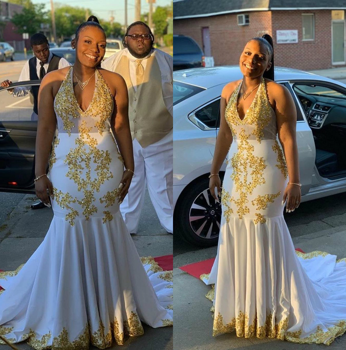 

2019 Plus Size Mermaid Prom Dresses Halter Lace Appliqued Bead Sweep Train Sexy Evening Dress Custom Made Formal Party Gowns, Dark green