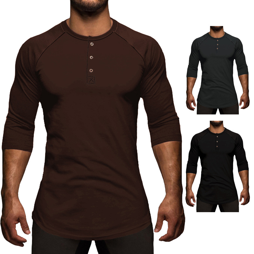 

Men's T-Shirts 3 Colors Mens T Shirts Breathable 3/4 Sleeve Cotton Europe And America Round Neck Slim Fit T-shirt Casual Fashion Clothes