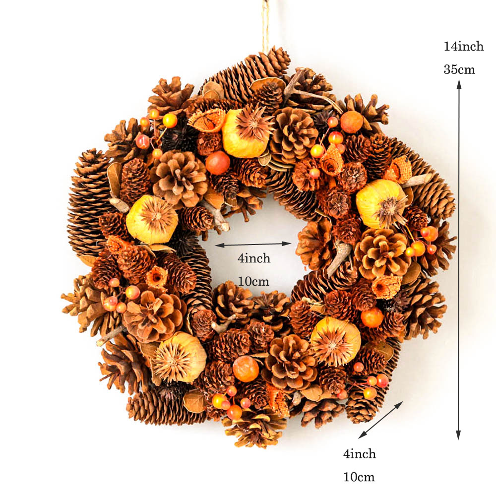 

Hand Made Wreath Door Nature Pine Cones Autumn Wreath for Wedding Harvest Thanksgiving Day Decorations Home Rustic Fall Wreaths, As photo