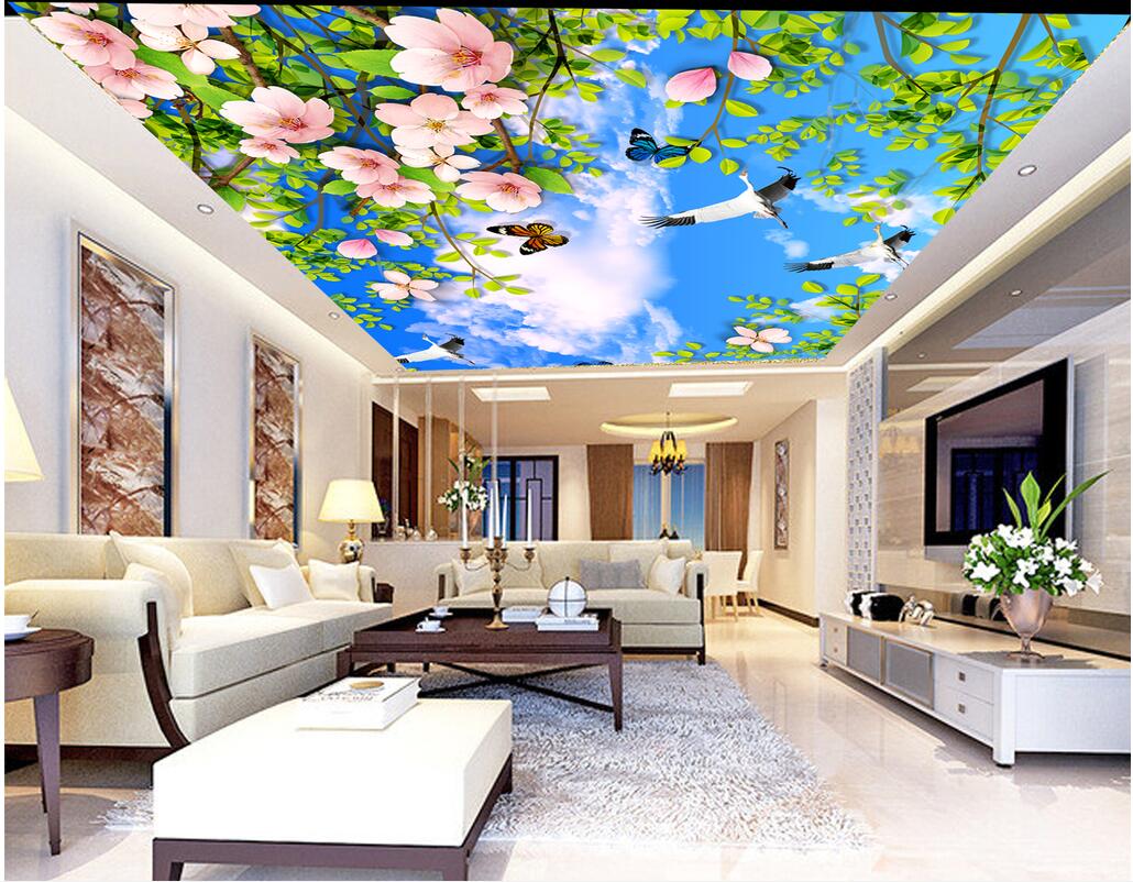 

3d ceiling murals wallpaper custom photo Plant flower blue sky white clouds living room home decor 3d wall murals wallpaper for walls 3 d, Non-woven wallpaper