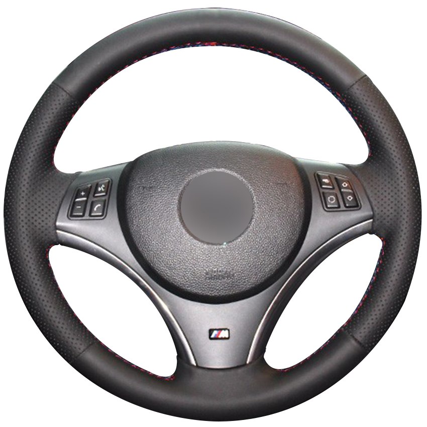 Black Synthetic Leather Car Steering Wheel Cover for BMW E90 325i 330i 335i E87 120i 130i 120d-image-440789855