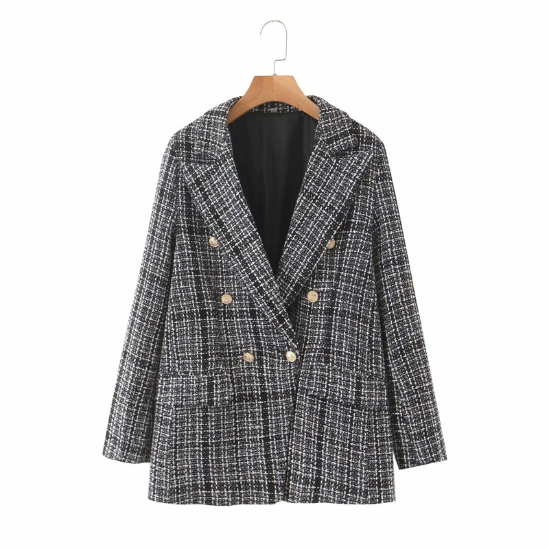 

2020 Spring Summer Women Plaid Blazers Coats Long Sleeve Double Breasted Twill Soft Blazer Female Elegant Office Lady Blazers, Skirt