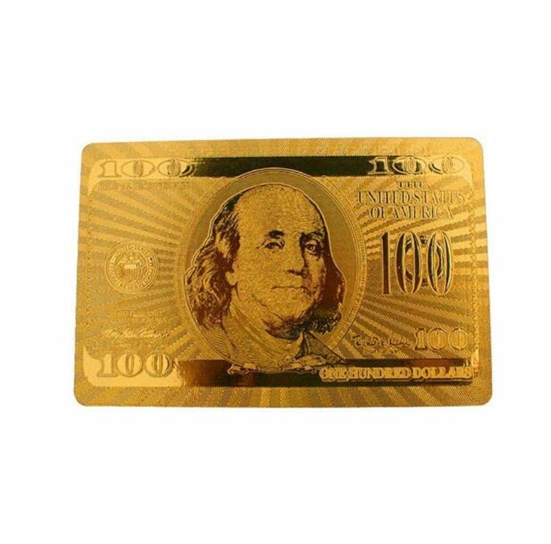 

Hot Waterproof Gold Foil Plated Card Game Playing Cards Plastic Poker Gold 24K Traditional dollars Poker Playing Cards