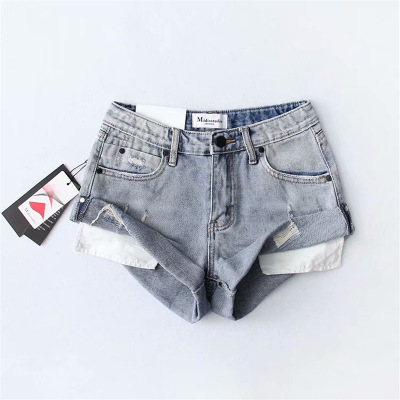 

Womens Designer Shorts Star Curled Washed Denim Shorts Womens Tooling Hot Pants Sexy Luxury Fashion Jeans Wholesale, Blue