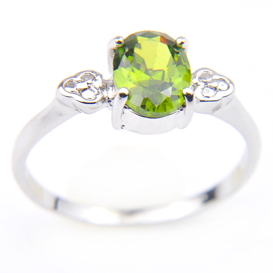 

Luckyshine 925 Silver Vintage Rings Cut Oval Natural Green Olive Peridot Classic Popular Women Rings Party Accessory Rings Jewelry