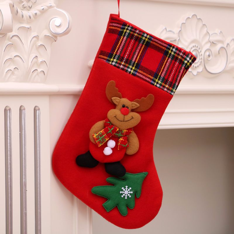 

2019 New Fireplace Ornaments Big three-dimensional socks christmas stocking Santa Claus Boots Sock Plaid Home Xmas bags