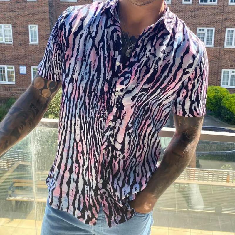 

Fashionable casual men's flying bird leopard print solid color Round Neck Shirt Top