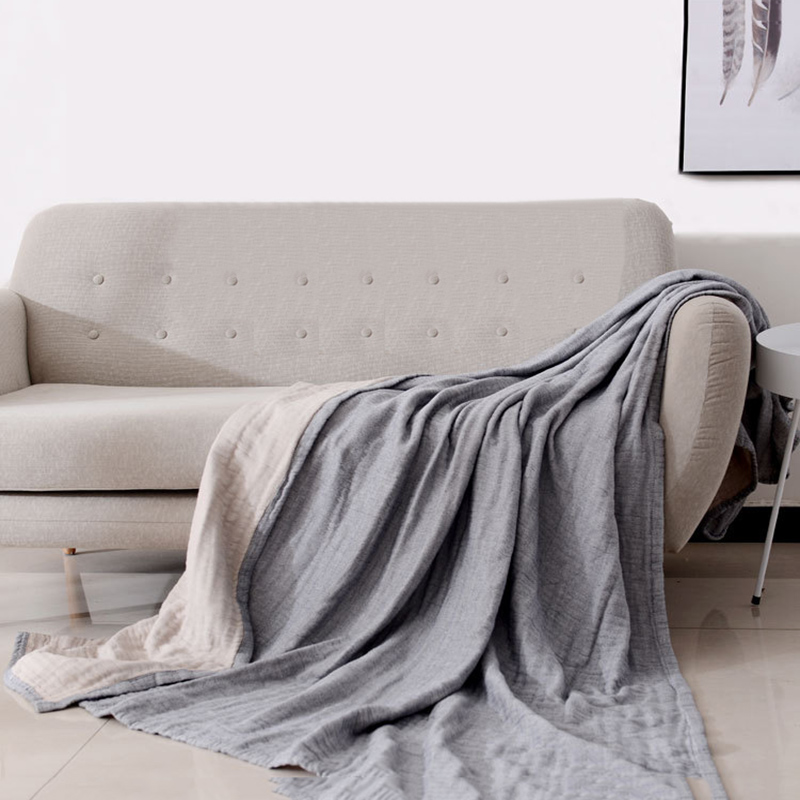 Japanese style simple 4 layer thick cotton blanket air conditioner soft towel spring and summer Two-color Thread blanket-image-552017322
