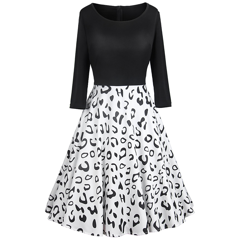 

Leopard Print Vintage Dress Women Winter Casual Plus Size Swing Dress Robe Femme Long Sleeve Elegant Black Party Dresses Vestido, Sky blue