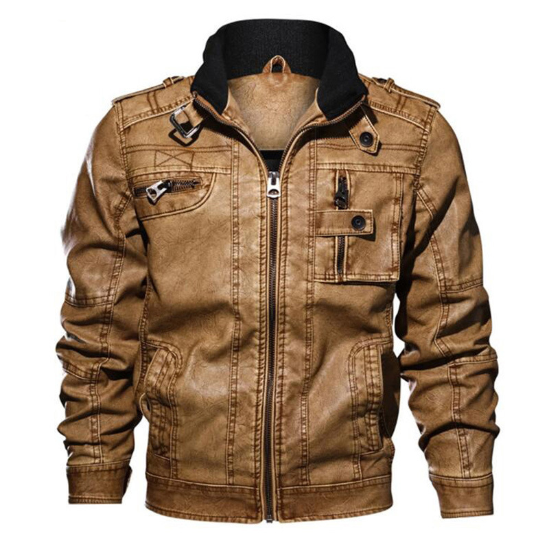 

QNPQYX Men's Collar Pu Leather Jacket Large Size Motorcycle Retro Jacket 6XL Autumn And Winter, Black