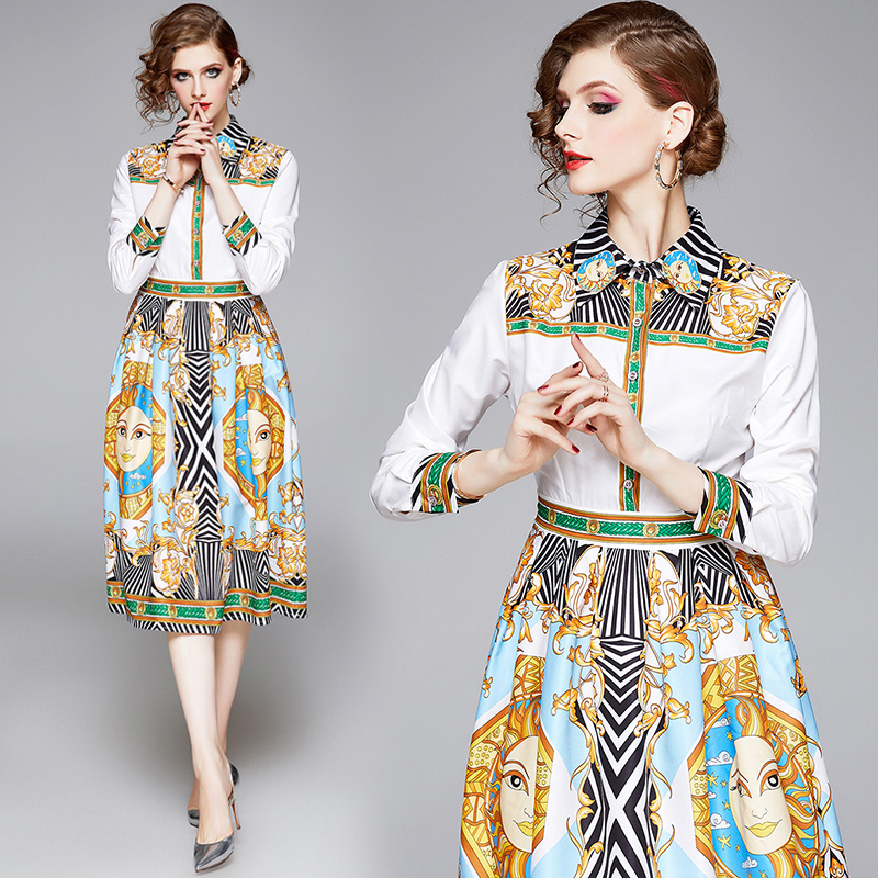 

2020 Luxury Elegant Button Shirt Dress Women Fashion Long Sleeve Lapel Neck Party Prom Ladies Designer Dress Runway Office Printed Dresses, Customize