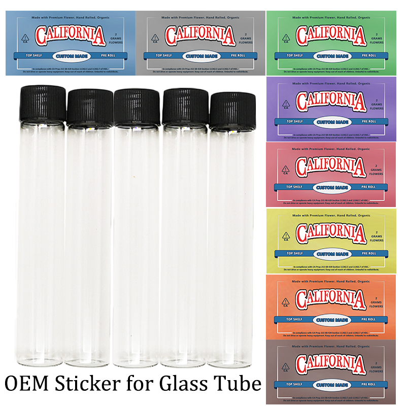 

OEM Pre Rolls Glass Tube Custom logo Stickers Pre roll Packaging ecig Glass Tubes with Custom Label 120mm*20mm Dry Herb Packing E cigarettes