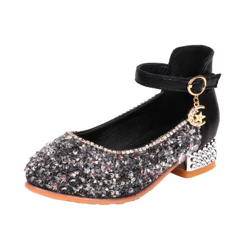 

New Girls Leather Shoes Children Spring/Autumn Moccasins Princess Shoes Kids High Heels Student Dance Performance 041, Black