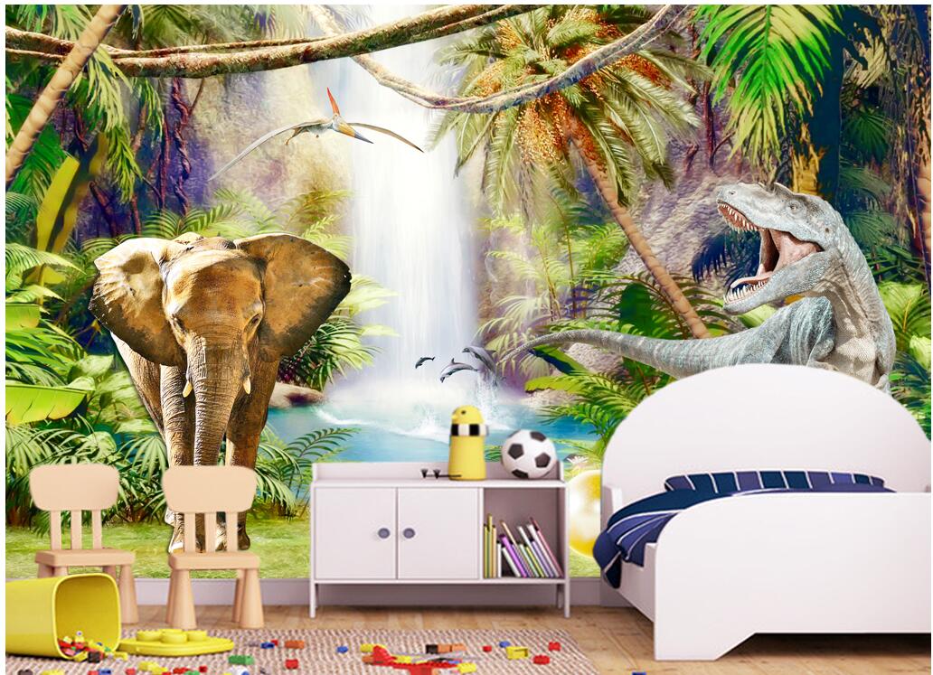 

WDBH 3d wallpaper custom photo Primitive Forest Dinosaur Children's Room background home decor 3d wall murals wallpaper for walls 3 d, Non-woven