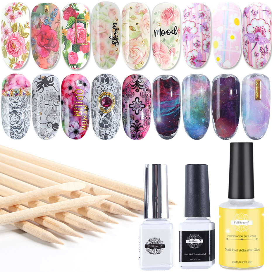 

Colorful Flower Nail Foil Set Nail Transfer Gel Polish Glue Starry Sky Decal Slider DIY Manicure Set Art tool JI798-1