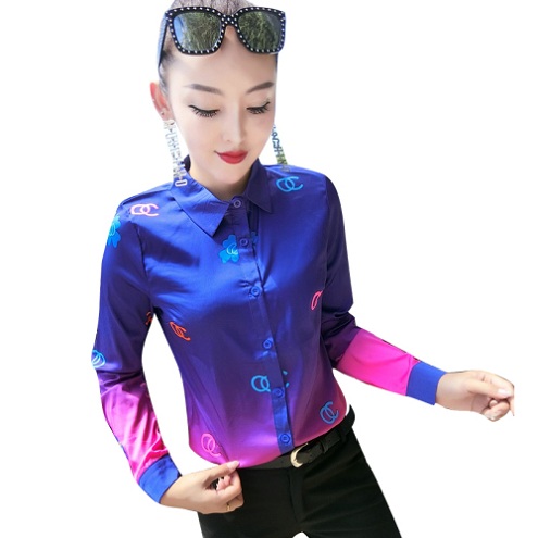 

Sexy Slim Silk Satin Luxury Runway Shirts Women Long Sleeve Lapel Printed Neck Ladies Button Blouse Plus Size Office Designer Shirt Tops, White