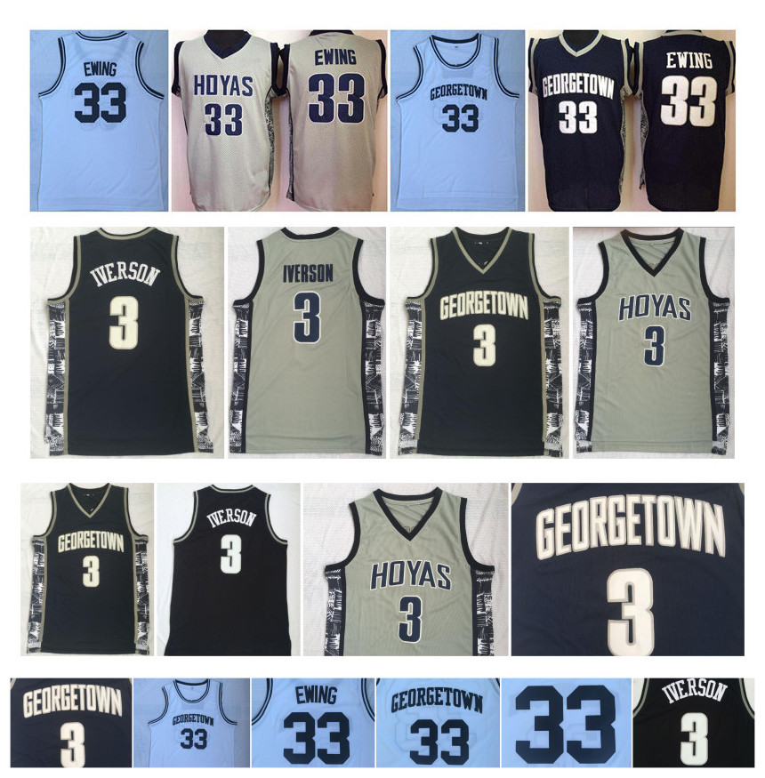 

NCAA Mens Georgetown Hoyas Iverson College Jersey Cheap 3 Allen Iverson 33 Patrick Ewing University Basketball Shirt Good Stitched Jersey, As pic