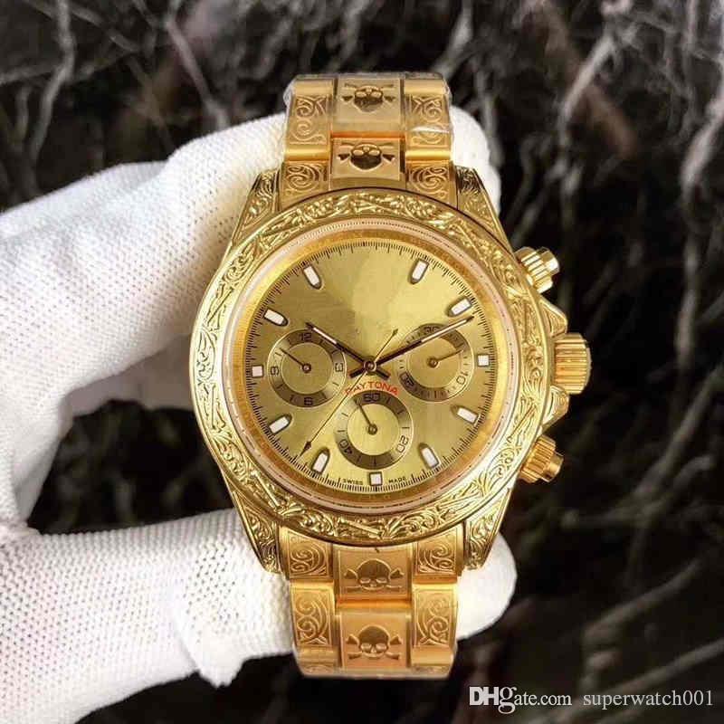 

TOP quality 2018 Luxurymen's brand Gold New Engraved Watch Case .40mm Dial Men's Watches. Sapphire Mirror Mechanical Watches wrist