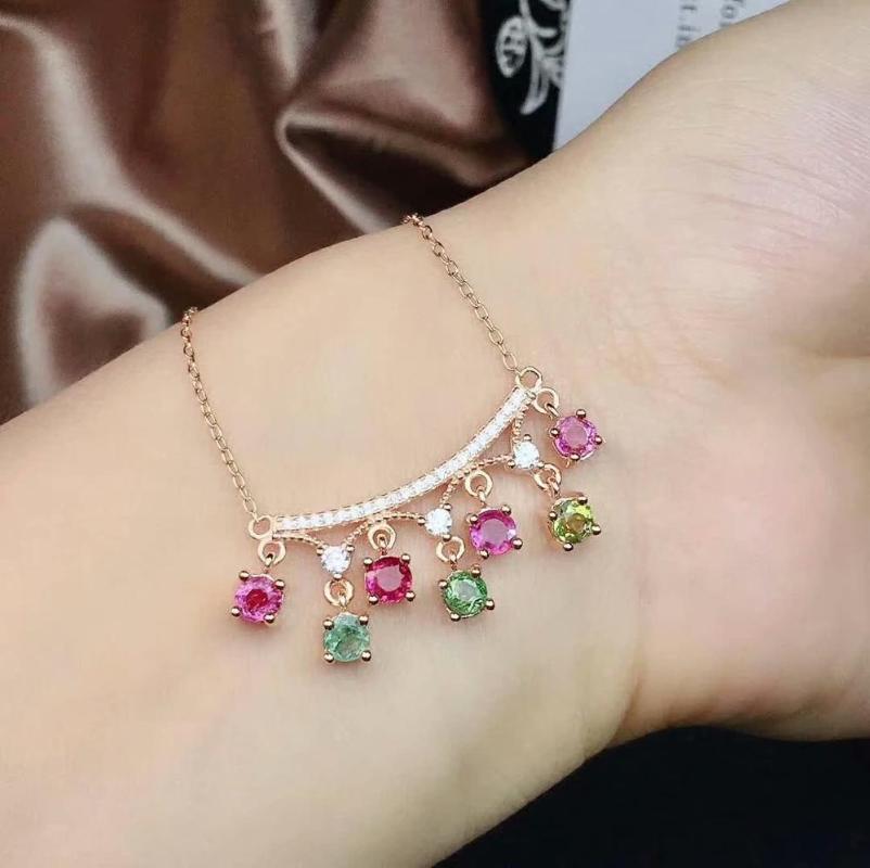 

shilovem 925 sterling silver real Natural tourmaline pendants fine Jewelry send necklace new women trendy wedding jcz0304811agx