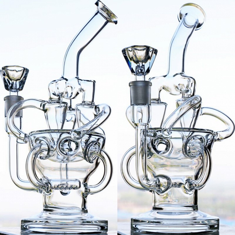

26cm Clear Glass Bong With 14.4mm Joint Triple Funnel Chambers Inline Perc Bongs Water Pipes Two Fuction Thich Base Hookahs Free Shipping