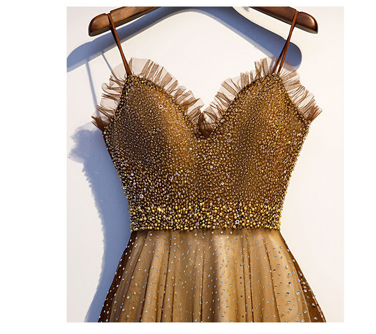 

Elegant Plus Size V-neck Straps Evening Dresses A-line Tulle Beading Brown Grey Prom Party Dress robe soiree longue femme 2020 New, Same as picture