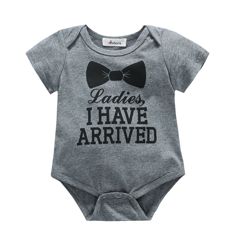 

Summer Baby Jumpsuit Newborn Baby Boys Girls Cotton Clothes Short Sleeve Letter Romper Jumpsuit Outfit Gentleman Sunsuit, Gray