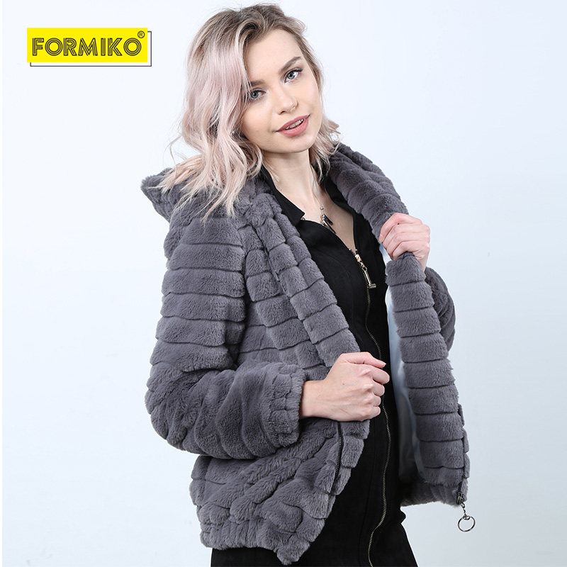 

Formiko Winter Warm hooded faux fur Jacket women short furry fake fur winter outerwear 2018 solid color casual party overcoa, Gray