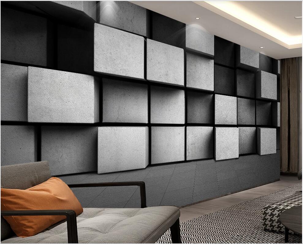 

custom photo 3d wallpaper 3D space plaster Solid rectangular gray black and white modern industrial wind backgroud wallpaper for walls 3 d, Non-woven wallpaper