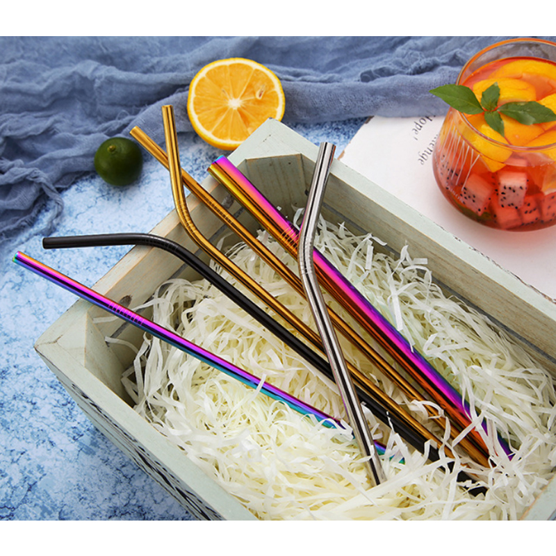 

4 Piece Set 304 Colorful Stainless Steel Straws Reusable Straight Bent Metal Drinking Straw With Cleaner Brush Set Party Bar