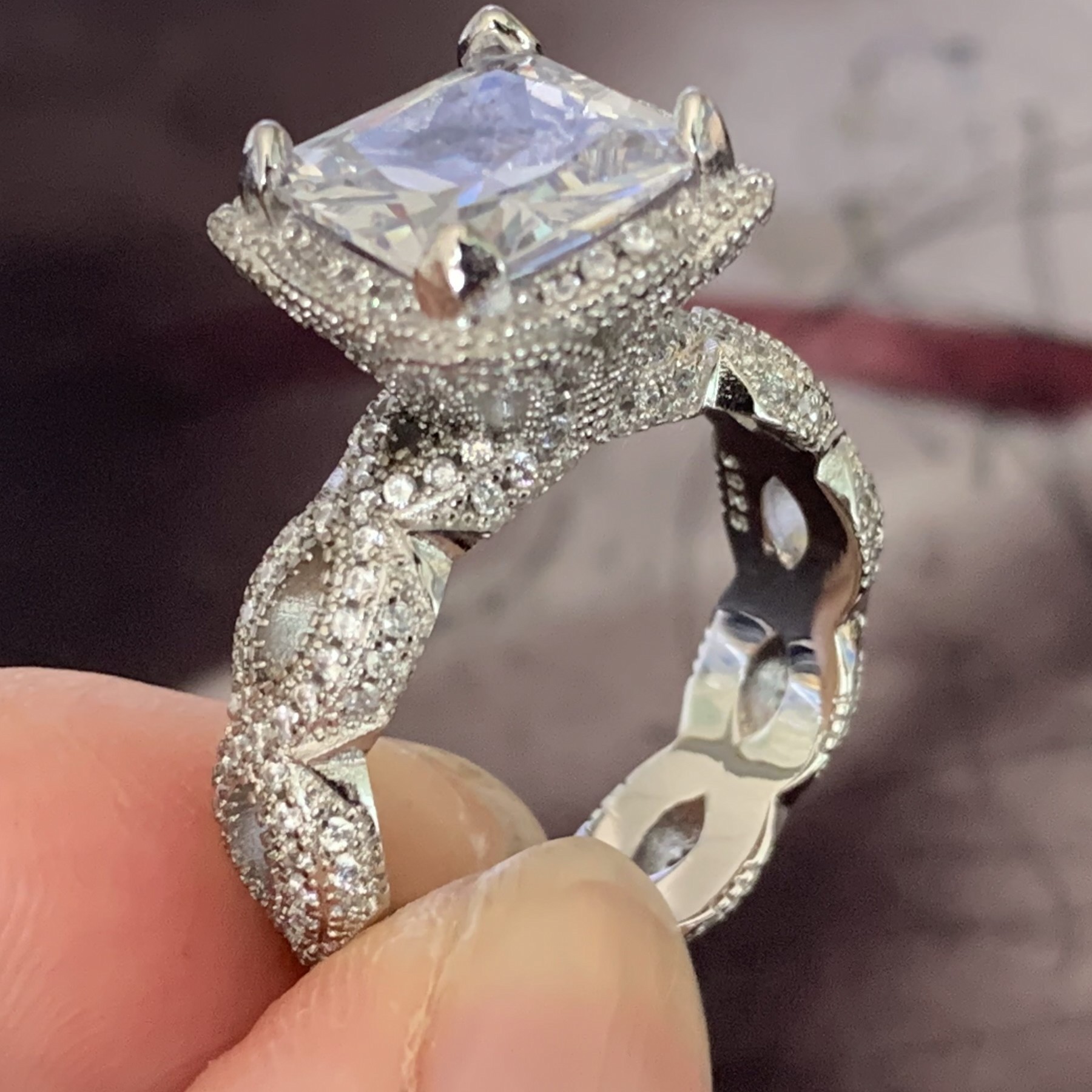 

Victoria Wieck Vintage Fashion Jewelry Dragon Claw White Topaz CZ Diamond 925 Sterling Silver Princess Cut Party Wedding Band Ring Gift