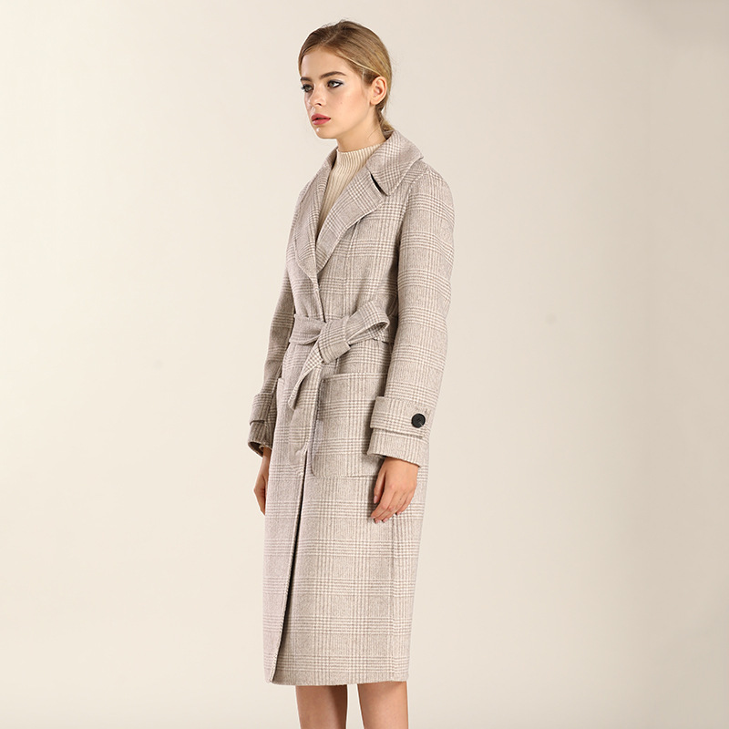 

Wool Coat Women Korean Plaid Ladies Coats and Jackets Double Sided Long Jacket Elegant Abrigos Mujer Invierno 2020 9R206 YY519, Apricot