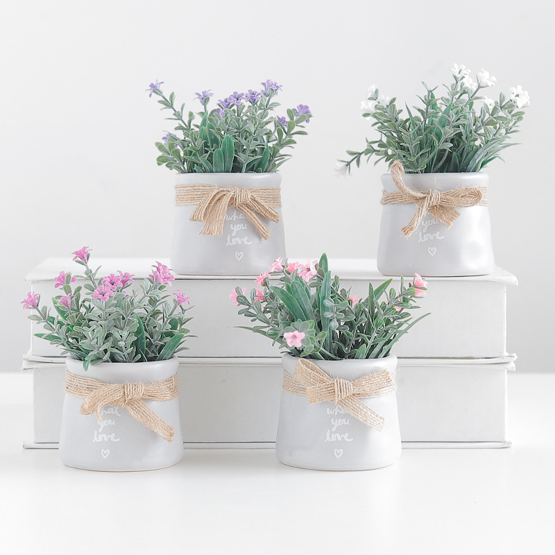 

European small fresh simulation flower pot plant decoration DIY hone living room desktop fake flower plant set Photography props, White