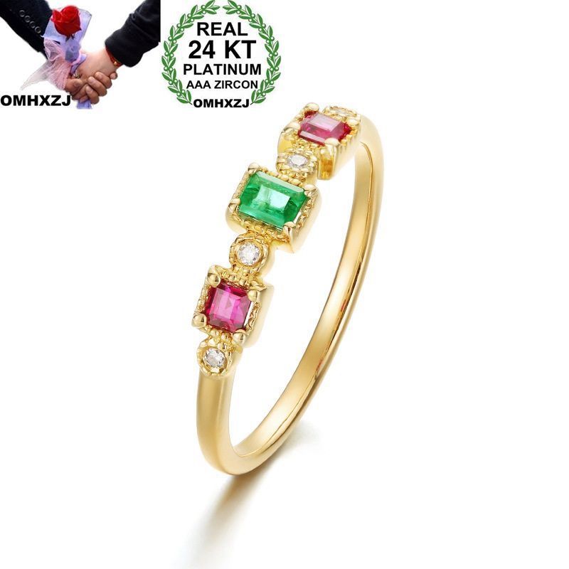 

OMHXZJ Wholesale European Fashion Woman Girl Party Wedding Gift Rectangle Square 24KT Yellow Gold are Green Rose Red Ring RR810