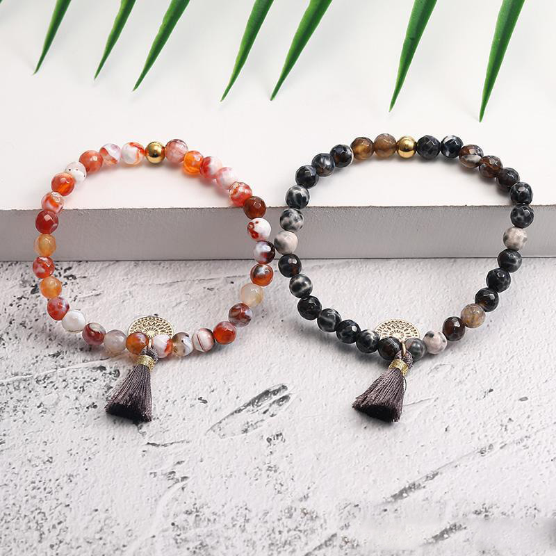 

New Arrival 6mm Natural Stone Healing Balance Beads Bracelet for Women Fashion Agate Stone BohoTassel Charm Bracelet Fashion Jewelry Gift, Golden;silver