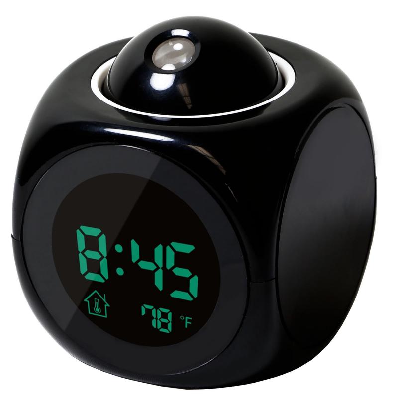 

1 Pcs Black White Alarm Clock Multi-function Digital LCD Voice Talking LED Projection Temperature Durable Clock Alarm
