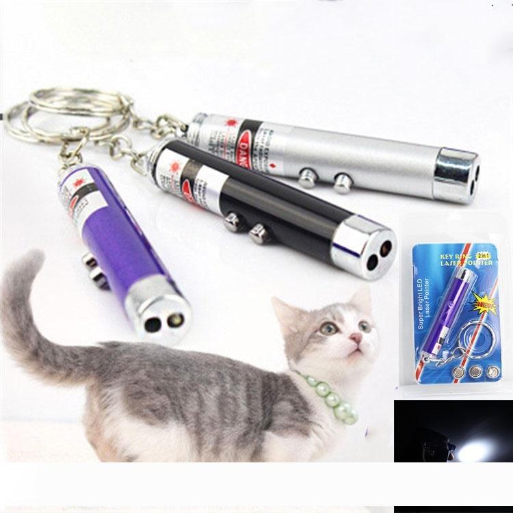 

New 2 In1 Red Laser Pointer Pen Key Ring with White LED Light Show Portable Infrared Stick Funny Tease Cats Pet Toys With Retail Package