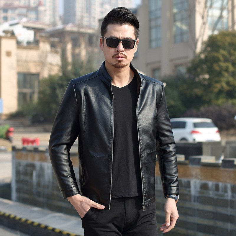 

2019 Spring Thin Men's Leather Jackets , Stylish Solid Color Slim Men's PU Leather men Jacket Motorcycle Clothing Top, Black