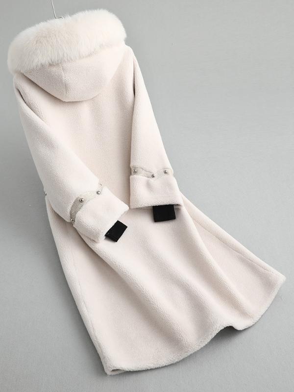 

Winter Real Fur Coat Women Fur Collar Long 100% Wool Jacket Elegant Abrigos Mujer Invierno 2020 KQN18113-1 KJ2947, Black