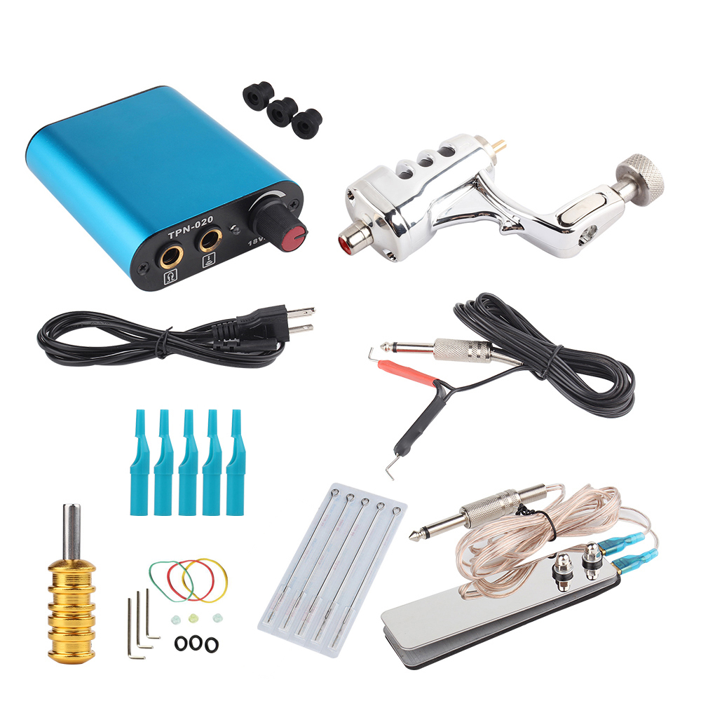 

New Complete High quality silver Tattoo Machine Kit Sets 1 Rotary Tattoo Machines for Body Art