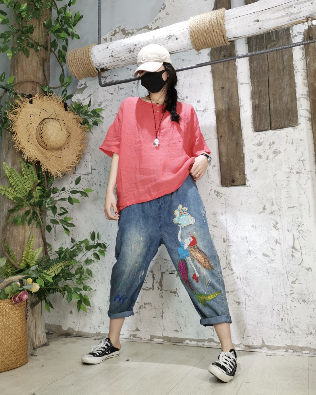 

Navy Blue Silk Cotton Thin Section Day 7 Minutes Of Pants Female Elastic Waist Belt Bk4663