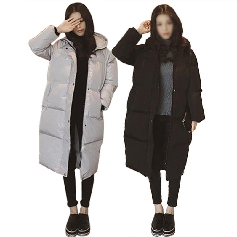 

Autumn Winter Wear New Korean Version Loose Hooded Long Thick Cotton Coat Women' Temperament Warm Cotton Clothing, Black