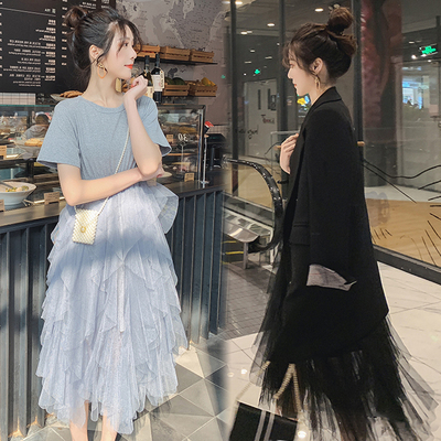 

9803# Maternity Dress Summer Chiffon Pleated Short Sleeve Loose Stylish Dress for Pregnant Women Mom, Black