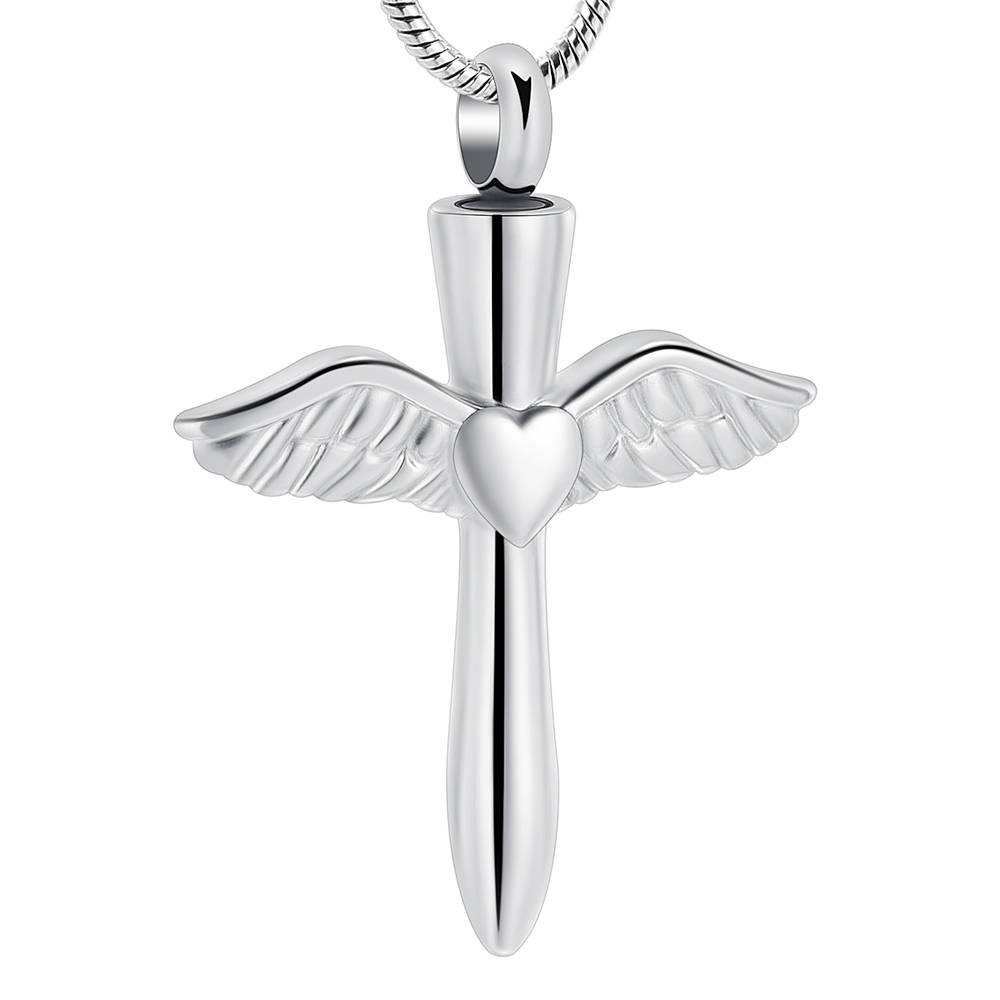 

IJD12240 Stainless Steel Angel Wings Heart Cross Cremation Jewelry Pendant for Pet/Human Memorial Ash Keepsake Necklace