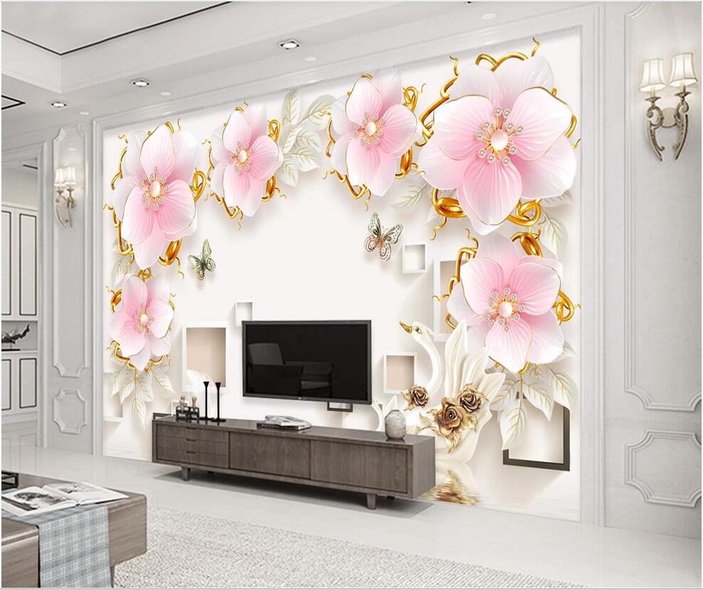 

3d wallpaper custom photo 3D stereo relief jewelry flower modern simple European TV background wall household wall art canvas pictures, Non-woven wallpaper