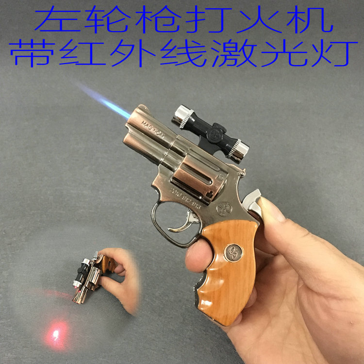 

New Arrival Genuine Metal Revolver 357 Model Gun Lighter With Infrared Laser Inflatable Windproof Lighter Model Gun Torch