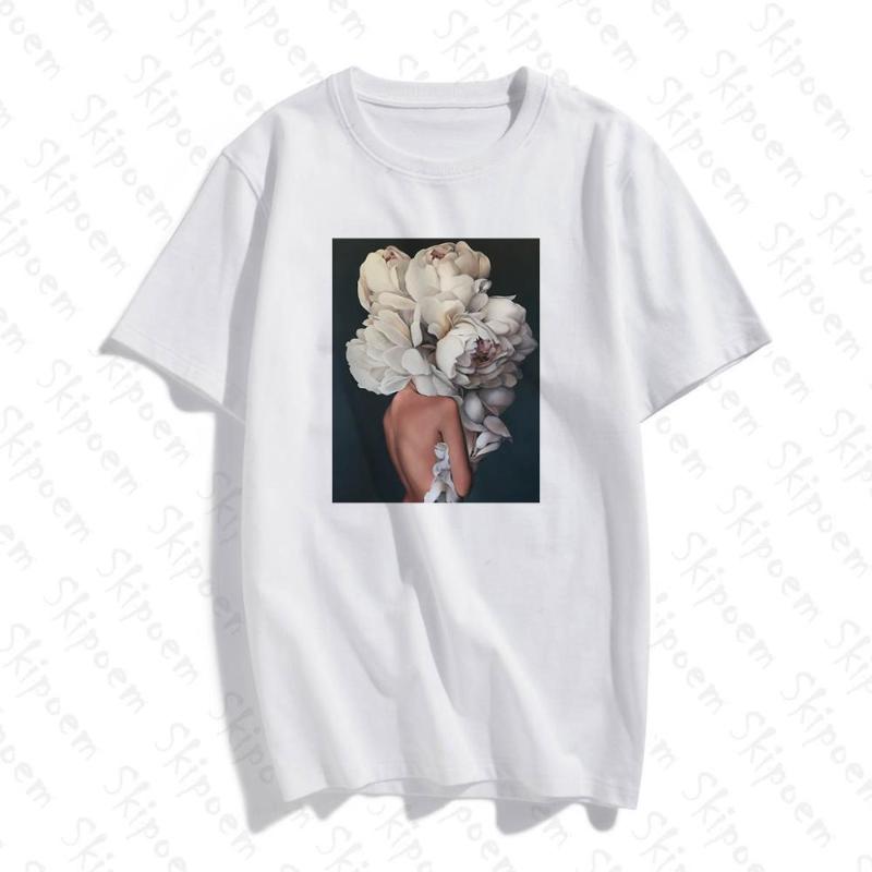 

2020 Sexy T-shirt With Feathers And Flowers Harajuku T-shirt White Summer Women' Wear Women Tee Shirt Femme Top Tees