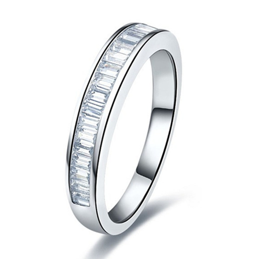 

4mm Width Sterling Silver Jewelry Ladder Side Ring Women NSCD Diamond Wedding Band Ring Semi Mount 18K White Gold Plated Jewelry with Box