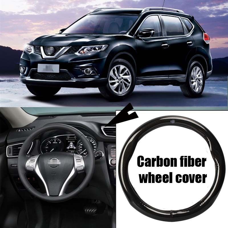 For Nissan X-Trail Carbon Fiber Leather Steering Wheel Cover Sport Racing Black-image-454737281